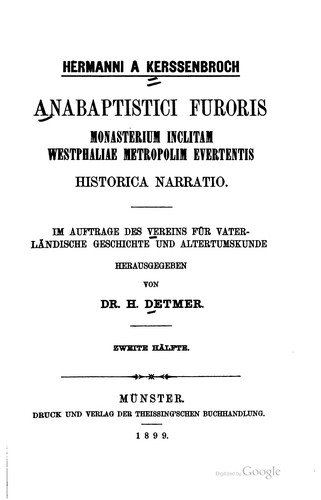 Hermanni A Kerssenbroch Anabaptistici Furoris MOnasteriuM Inclitam ...