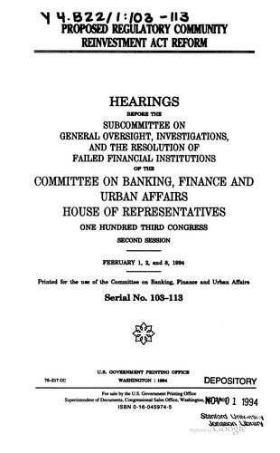 Proposed regulatory Community Reinvestment Act reform