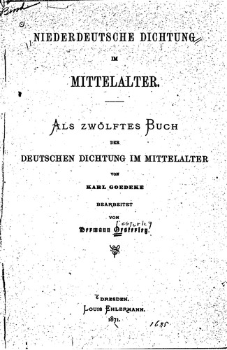 Niederdeutsche Dichtung im Mittelalter ...
