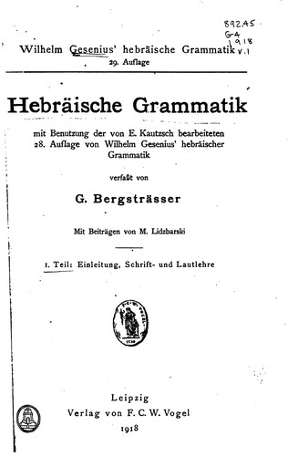 Hebräische Grammatik: Mit Benutzung der von E. Kautzsch bearb. 28. Aufl. Von ...