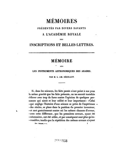 Mémoires présentés par divers savants