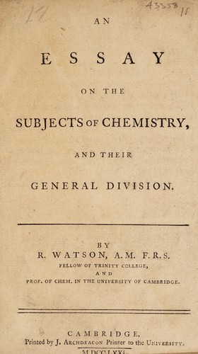 An essay on the subjects of chemistry, and their general division