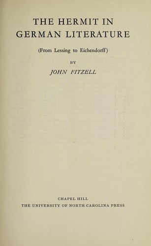 The hermit in German literature, from Lessing to Eichendorff