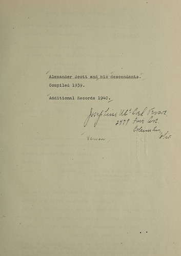 Alexander Scott and his descendants (1939) additional records 1940