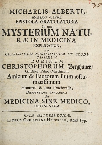 Epistola gratulatoria mysterium naturae in medicina explicatur