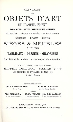 Objets d'art et d'ameublement des XVIIe, XVIIIe siècles