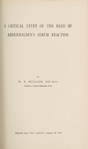 A critical study of the basis of Abderhalden's serum reaction