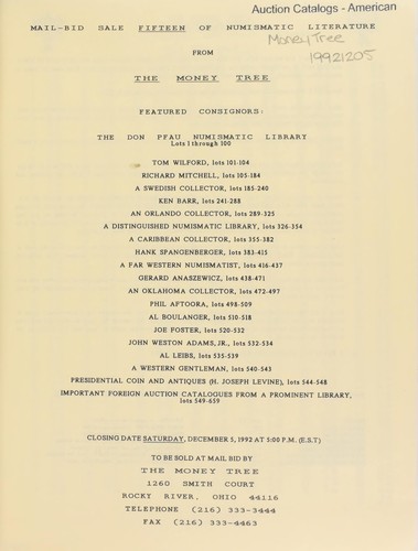 The Don Peu numismatic library and other featured consignors