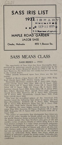 Sass iris list, 1933