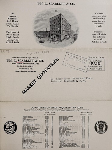 Wm. G. Scarlett & Co. seeds, April 15, 1933