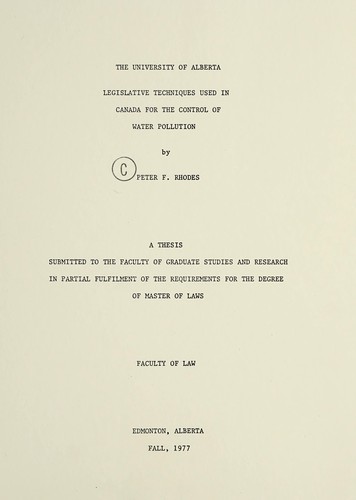 Legislative techniques used in Canada for the control of water pollution