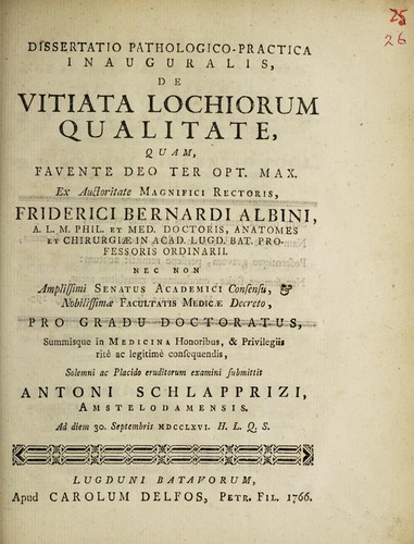 Dissertatio pathologico-practica inauguralis, de vitiata lochiorum qualitate