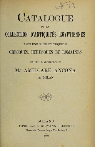 Catalogue de la collection d'antiquités égyptiennes avec une suite d'antiquités grecques, etrusques et romaines