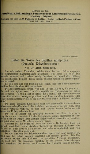 Ueber ein Toxin des Bacillus suisepticus (deutsche Schweineseuche)
