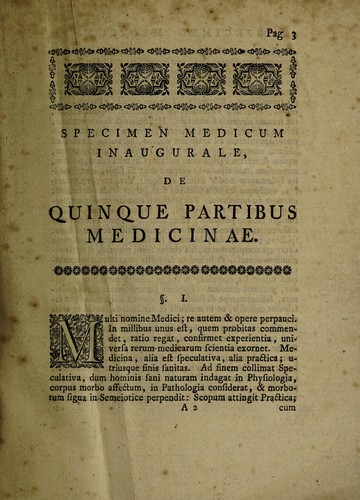 Specimen medicum inaugurale, de quinque partibus medicinae, ...