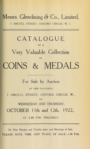 Catalogue of a very valuable collection of coins & medals, including the [properties] of J.K. Parker, Esq.; ... the Rev. E. Street; ... the late Major John S. Tombs, Droitwich; ... the late H.N. Pinnock, Esq., Edgbaston, Birmingham; ... and others [etc.] ...