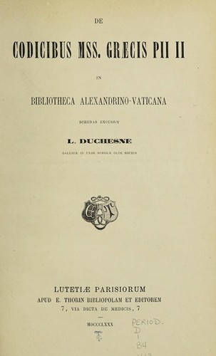 De codicibus mss. graecis Pii II in Bibliotheca Alexandrino-Vaticana