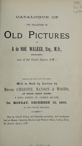 Catalogue of the collection of old pictures of A de Noé Walker