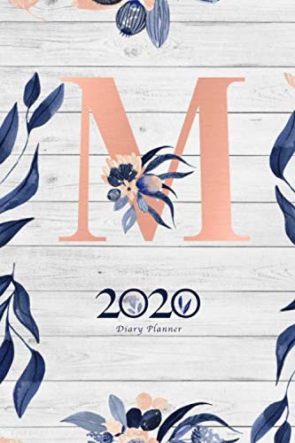 2020 Diary Planner: January to December 2020 Diary Planner With "M" Watercolor Pink & Blue Monogram Floral Monogram.