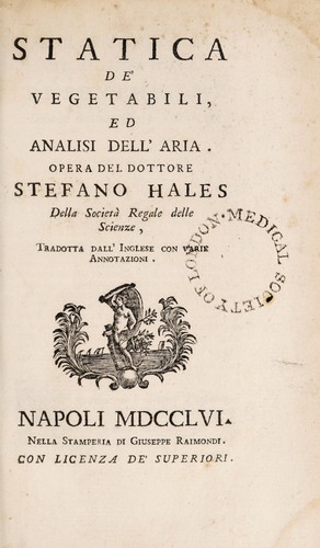 Statica de' vegetabili ed analisi dell' aria