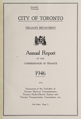 ANNUAL REPORT OF THE COMMISSIONER OF FINANCE OF THE CITY OF TORONTO
