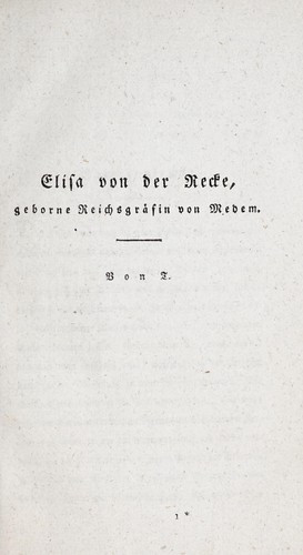 Elisa von der Recke, geborne Reichsgräfin von Medem