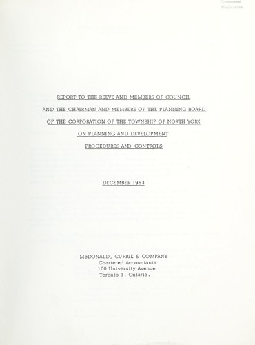 REPORT ON PLANNING AND DEVELOPMENT PROCEDURES AND CONTROLS - TOWNSHIP OF NORTH YORK