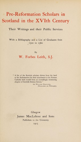 Pre-reformation scholars in Scotland in the XVIth century