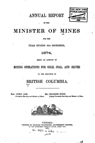 Annual Report of the Minister of Mines for the Year Ending ...