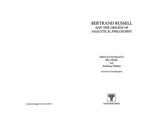 Bertrand Russell and the origins of analytical philosophy