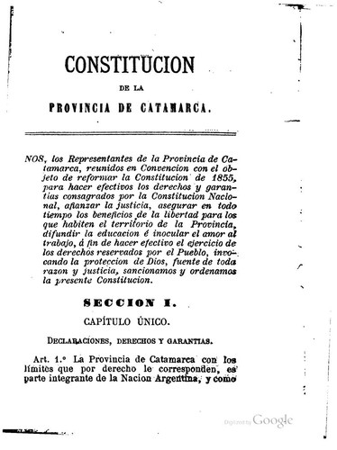 Constitucion de la provincia de Catamarca vigente desde el 9 de julio de 1883