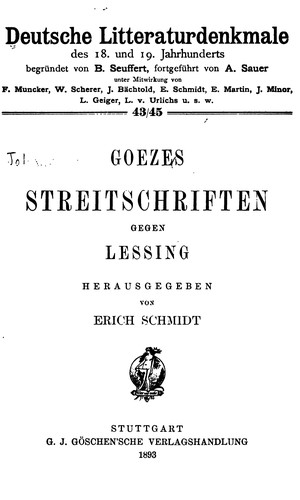 Deutsche Litteraturdenkmale des 18. Und 19. Jahrhunderts
