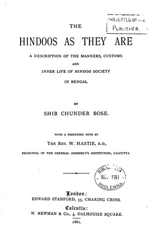 The Hindoos as they are