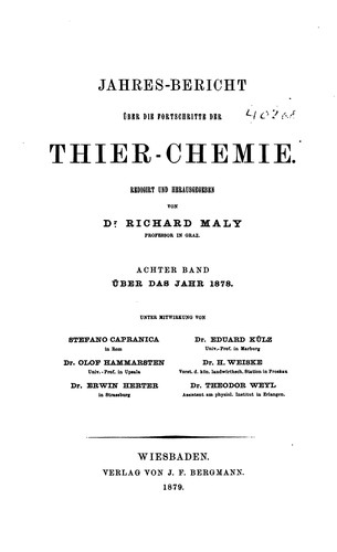 Jahresbericht über die Fortschritte der Tier-chemie: Oder der Physiologischen, Pathologischen ...