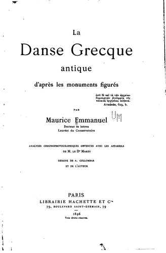 La danse grecque antique d'après les monuments figurés