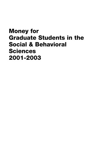 Money for Graduate Students in the Social & Behavioral Sciences 2001 2003 (Money for Graduate Students in the Social Sciences)
