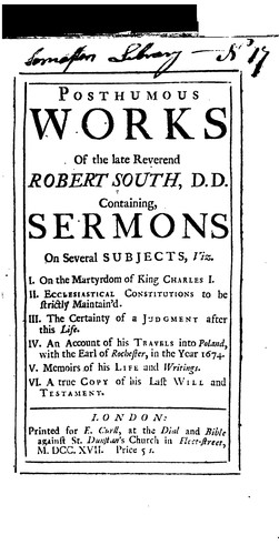 Posthumous Works: Containing, Sermons, on Several Subjects, Viz
