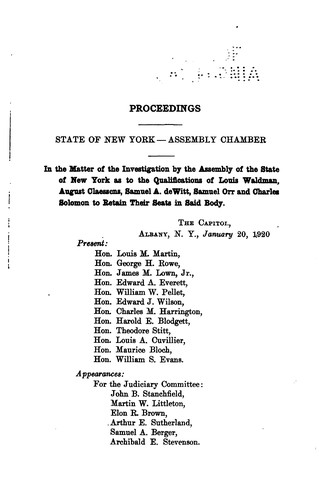 Proceedings of the Judiciary Committee of the Assembly: in the matter of the ...