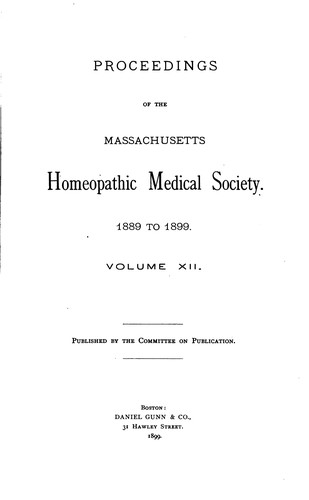 Proceedings of the Massachusetts Homeopathic Medical Society