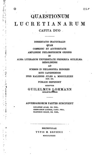 Quaestionum lucretianarum capita duo