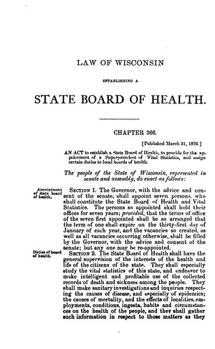 Report of the State Board of Health of Wisconsin ... 1876-78