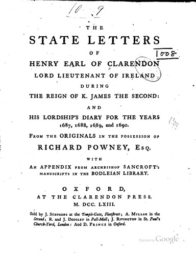 The state letters of Henry, Earl of Clarendon