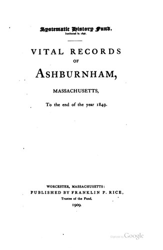 Vital records of Ashburnham, Massachusetts