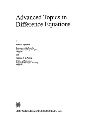 Advanced Topics in Difference Equations