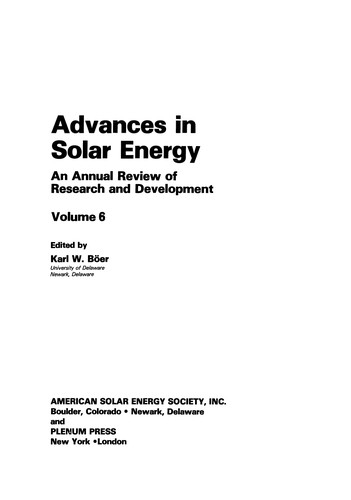 Advances in Solar Energy