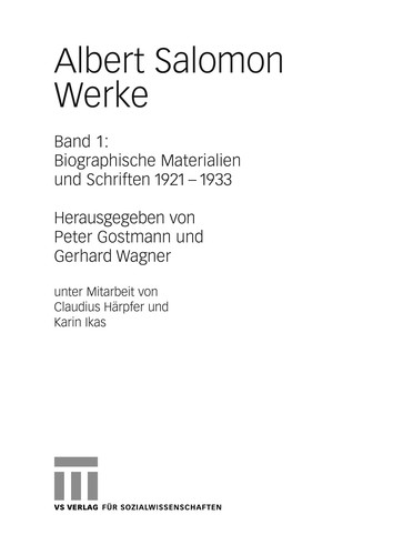 Werkausgabe/ Albert Salomon Werke