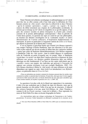 Anthropologie et subjectivité