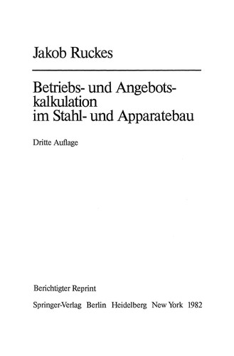 Betriebs- und Angebotskalkulation im Stahl- und Apparatebau