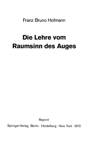 Die Lehre vom Raumsinn des Auges