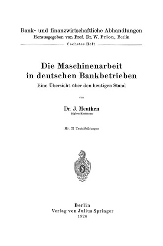 Die Maschinenarbeit in deutschen Bankbetrieben